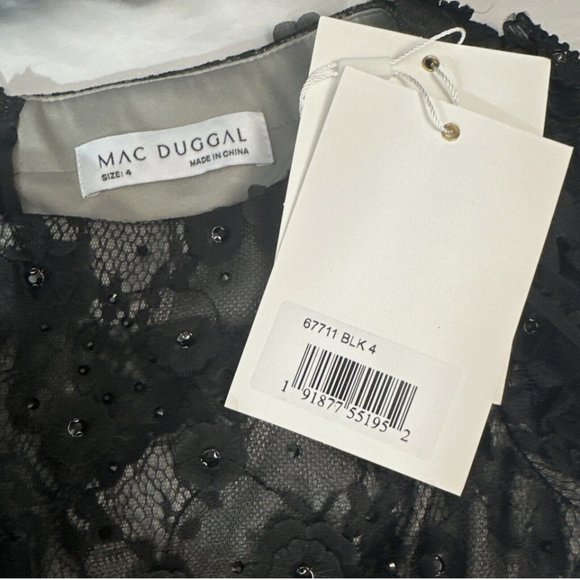 NEW $598 Mac Duggal [ 4 ] Floral Appliqué Boat Neck Short Sleeve Gown Black Q546 - Picture 16 of 16